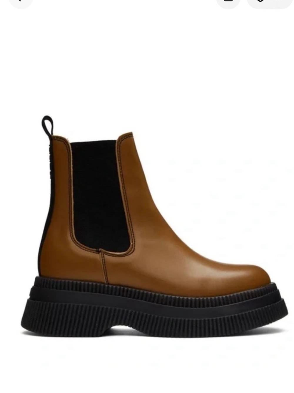 Ganni Brown Leather Chelsea Boot with Black Elastic